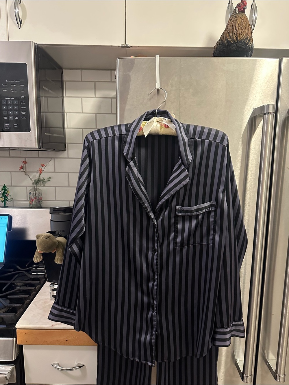 Victoria's Secret Black and Gray Striped Satin Pajama Top